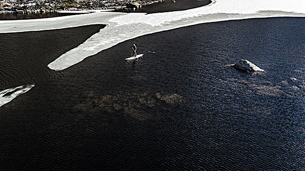 航拍,水,小湾,融化,浮冰,罗浮敦群岛,挪威
