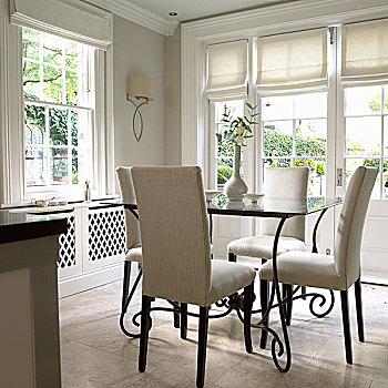 白色,软垫,椅子,餐桌,优雅,郊区住宅,花园