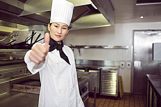 女厨,手势,竖大拇指,厨房