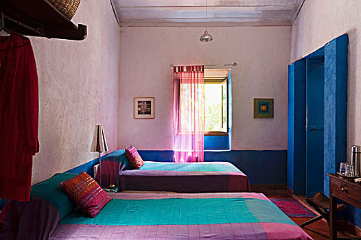 彩色,紫色,青绿色,床单,相似,床,丁香,卧室,入口