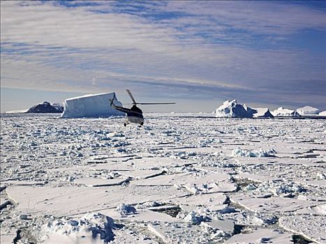 直升飞机,飞,冰山,海岸,富兰克林,岛屿,南极