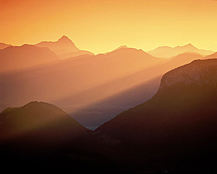 日落,阿尔卑斯山,奥地利