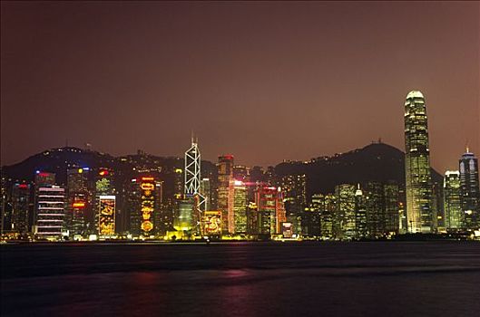 高层建筑,商务区,中心,光亮,港口,香港