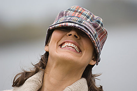 微笑,女人,凝视,帽