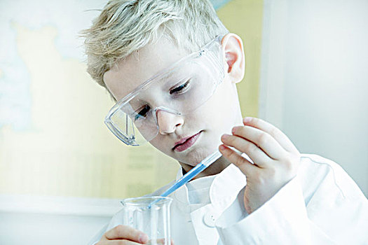 男孩,戴着,护目镜,科学,实验