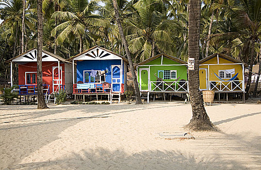 小屋,海滩,果阿,印度,亚洲