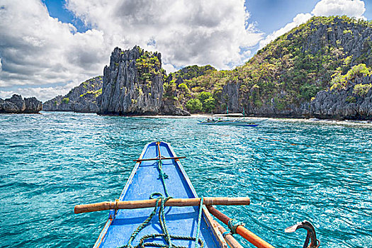 模糊,菲律宾,风景,岛屿,山,船首,船