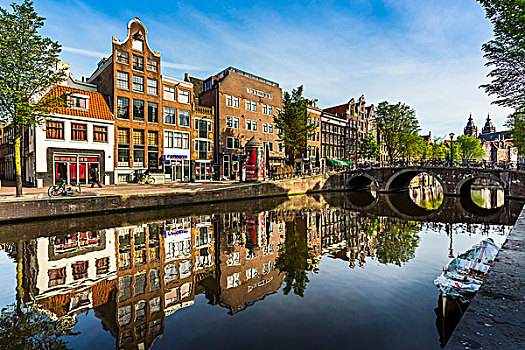 传统建筑,石桥,运河,阿姆斯特丹,荷兰