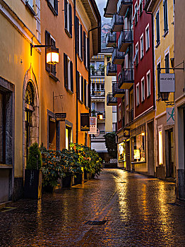 雨,老城,洛迦诺,瑞士,晚上