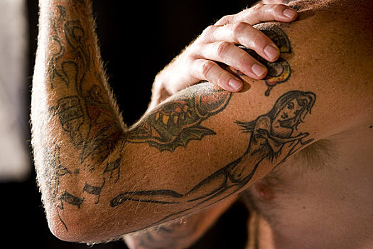 纹身,手臂,中年,男人