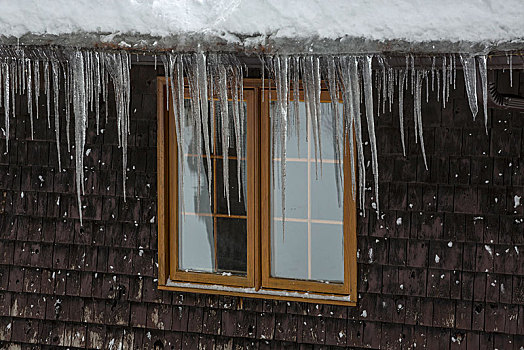 老,窗户,冰柱,东方镇,魁北克,加拿大,北美