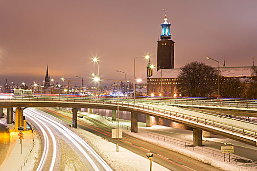 斯德哥尔摩,市政厅,夜晚,瑞典