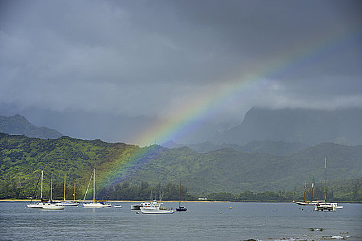 帆船,湾,彩虹,考艾岛,夏威夷,美国