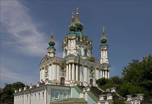 乌克兰,基辅,教堂,神圣,安德里亚,建造,木头,石头,建筑师,蓝天,阳光,游客,2004年