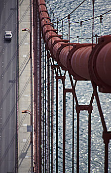 汽车,穿过,金门大桥,航拍