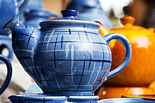 茶壶,蓝色,图案,陶瓷