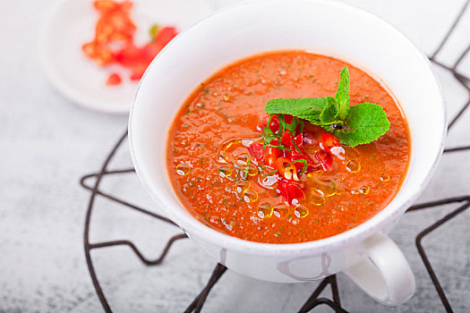 碗,新鲜,西红柿汤,酸辣冷汤