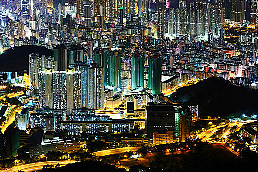 市区,香港,风景,高,夜晚