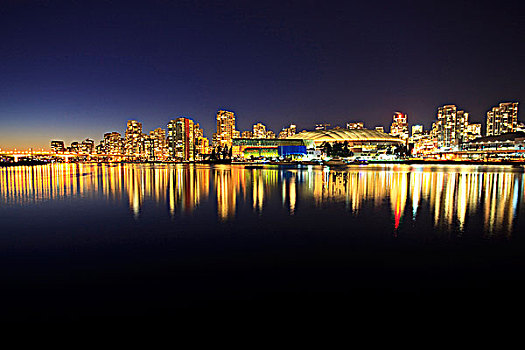 景色,福尔斯湾,市区,温哥华,夜晚,不列颠哥伦比亚省,加拿大