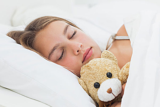 愉悦,女孩,睡觉,泰迪熊,床