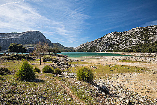 水库,后面,山,马略卡岛,巴利阿里群岛,西班牙