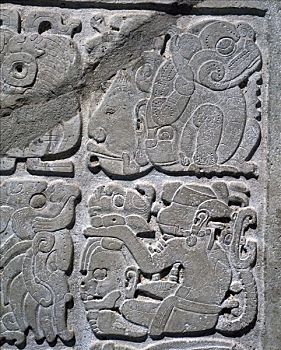 玛雅,楣,雕刻,浮雕,一个,雅克奇兰,墨西哥