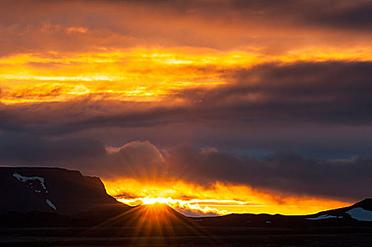 太阳,云,日落,米湖,区域,冰岛,欧洲