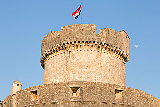 国旗,城墙,老城,杜布罗夫尼克,克罗地亚,欧洲