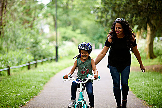 高兴,母亲,教育,女儿,乘,自行车