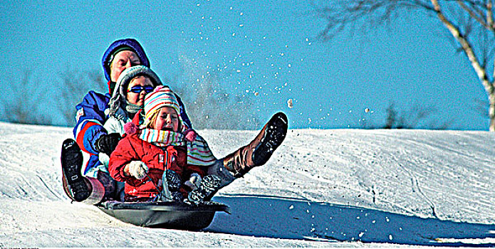 父亲,儿童,雪橇运动