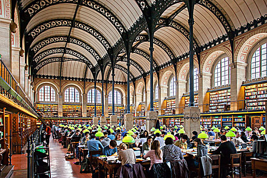 满,座椅,公共图书馆,拉丁区,巴黎,法国