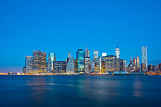 天际线,夜晚,市区,曼哈顿,纽约,美国,北美