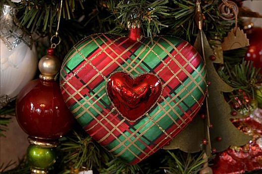 心形,苏格兰,格子图案,圣诞饰品,悬挂,圣诞树
