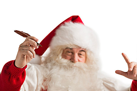 圣诞老人,拿着,羽毛,笔,手臂,文字
