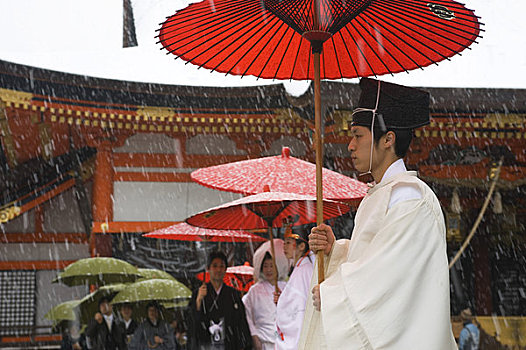 日本,京都,神祠,日本神道,雪中,传统,婚宴