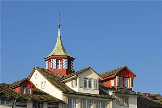 苏黎世,屋顶窗,角塔,老城,瑞士,欧洲