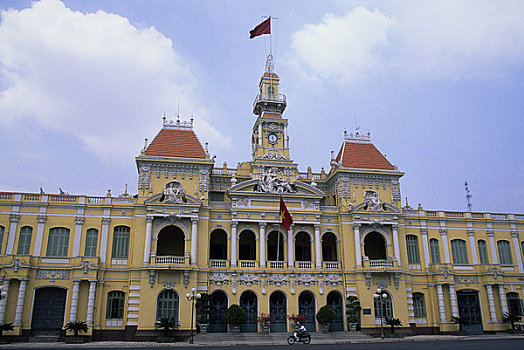 越南,胡志明市,西贡,市政厅,法国,殖民风格,建筑