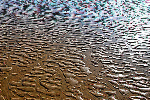 海水冲刷海滩后留下的纹路