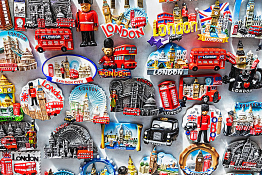 英格兰,伦敦,砖,道路,纪念品,货摊,展示,电冰箱,磁铁