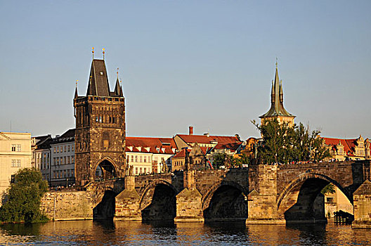 晚间,气氛,查理大桥,老城,布拉格,捷克共和国,欧洲