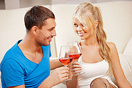 高兴,浪漫,情侣,喝,葡萄酒