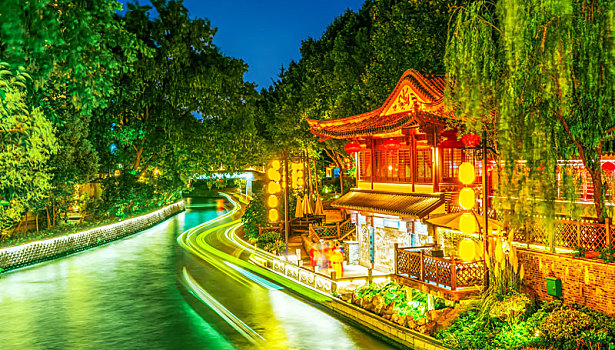 南京秦淮河夜景和城市景观