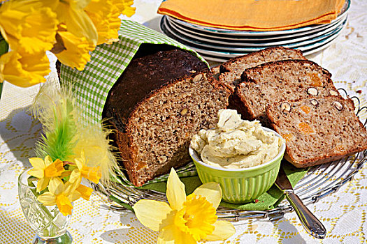 杏,面包加奶酪,黄油,复活节自助餐,瑞典
