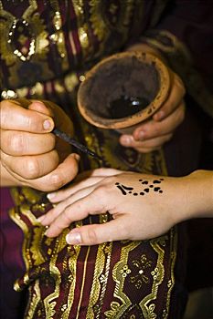 阿拉伯人,纹身,土黄色,手,突尼斯,非洲