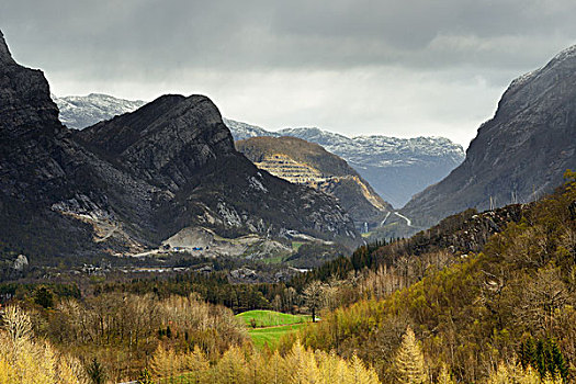 山谷,远景,山,罗加兰郡,挪威