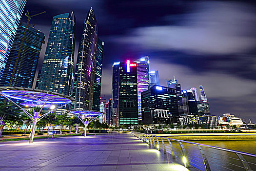 新加坡城,天际线,夜晚