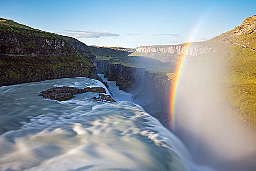 瀑布,彩虹,金色,圆,河,豪卡德勒,南,冰岛,欧洲