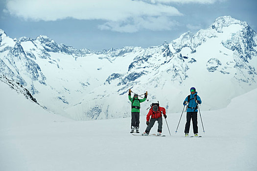 风景,三个,男性,滑雪,头像,隆河阿尔卑斯山省,法国