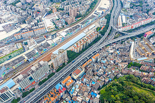 航拍广东广州天河区广园快速路广州大道及周边城区风光