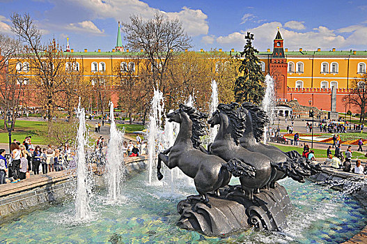 俄罗斯,莫斯科,马,喷泉,花园